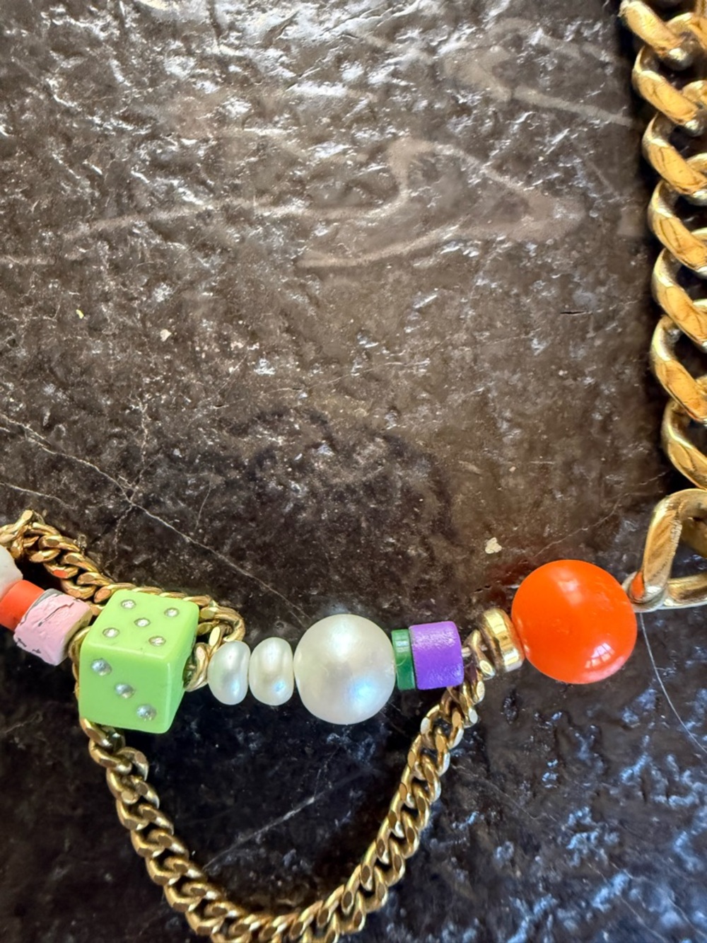 Martha Calvo Gold Chain Multicolor Bead Necklace - Fashion Statement - Picture 5 of 7